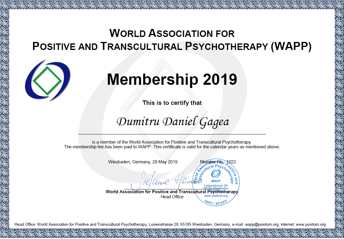 Diploma WAPP, Wiesbaden, formare în psihoterapie pozitivă