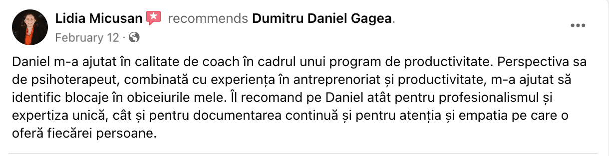 Recomandare Lidia Micusan pe Facebook pentru Daniel Gagea