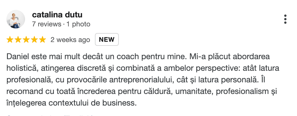 Recenzie Catalina Dutu pe Google despre Daniel Gagea